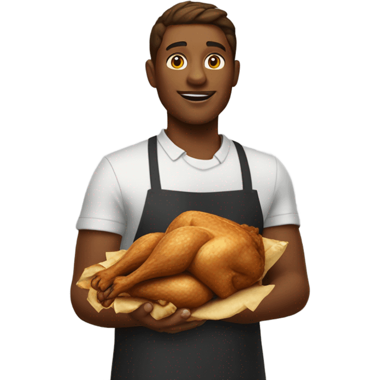 fast food worker holding a chicken leg emoji