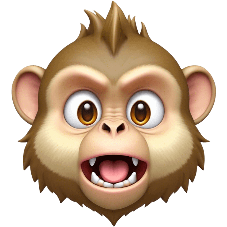 Cinematic Comical Macaque Portrait Emoji, Head tilted dramatically with an exaggerated, shocked expression and a raised eyebrow, featuring a lively, nimble build with spiky fur and wide, comically expressive eyes, Simplified yet hilariously animated features, highly detailed, glowing with a slightly sassy, vibrant glow, high shine, dramatic yet playful, stylized with an air of cheeky primate attitude, soft glowing outline, capturing the essence of a meme-worthy macaque that looks ready to deliver a playful side-eye into viral fame! emoji