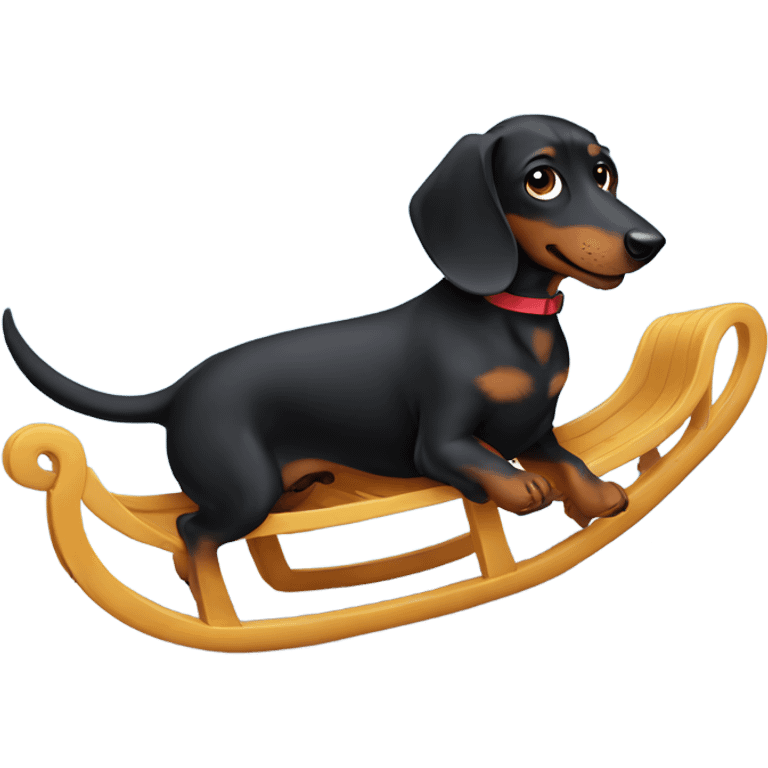 Black dachshund sledding emoji