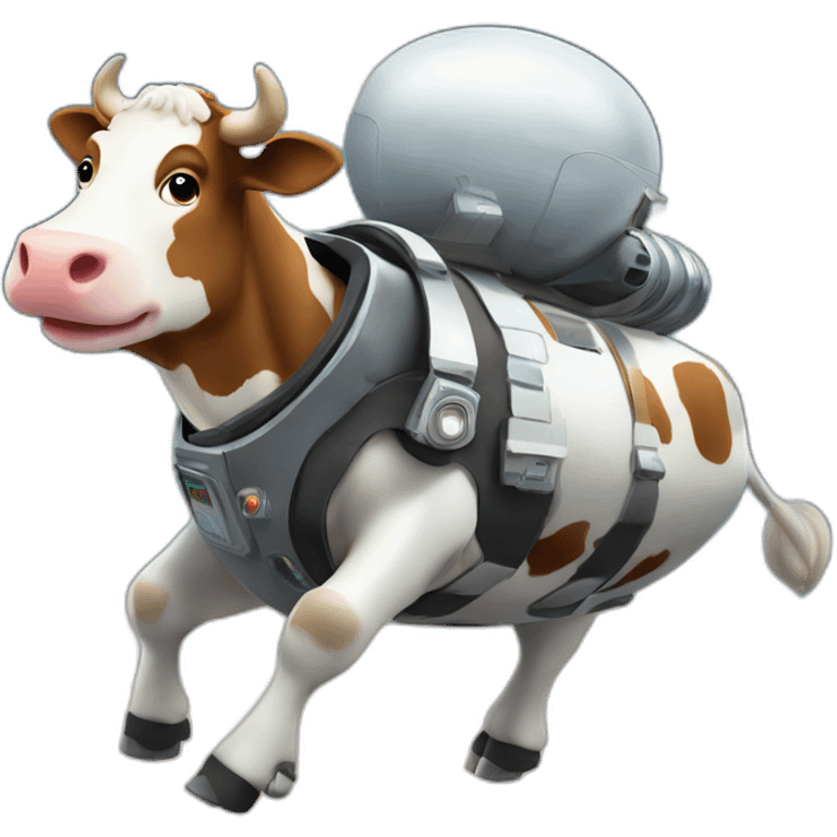 cow with udder flying to space while wearing a jetpack emoji