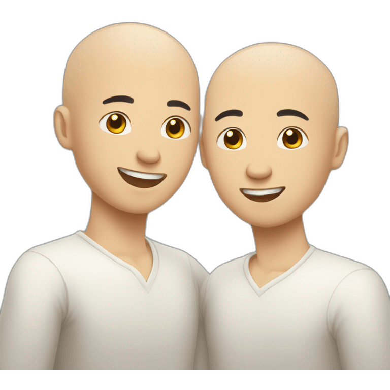 Happy asian gay couple, one bald emoji