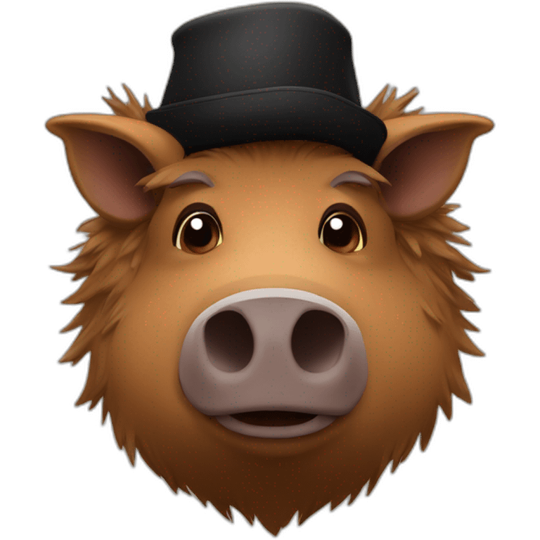 fullface brown boar tired of life with a black winter hat emoji