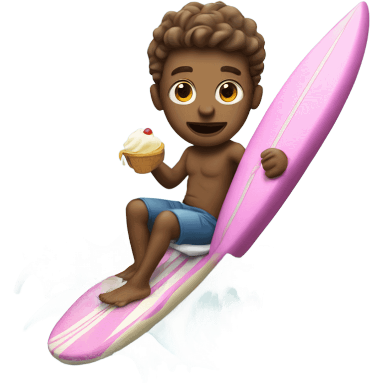 A dude riding a surfboard while eating ice cream emoji