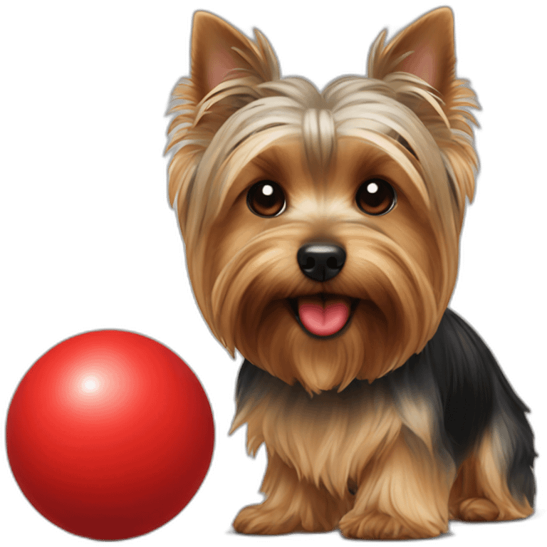 Yorkshire terrier with red ball in mouth emoji