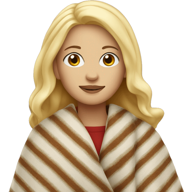 White blonde woman wearing fall blanket emoji