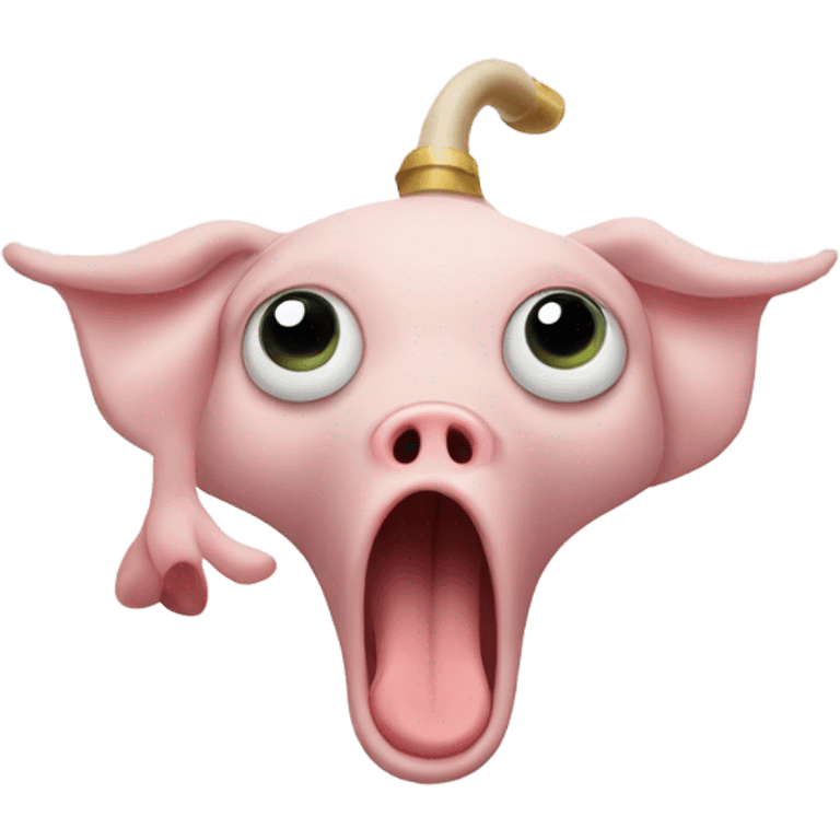 A horn honking with a surprised face and pig feet  emoji