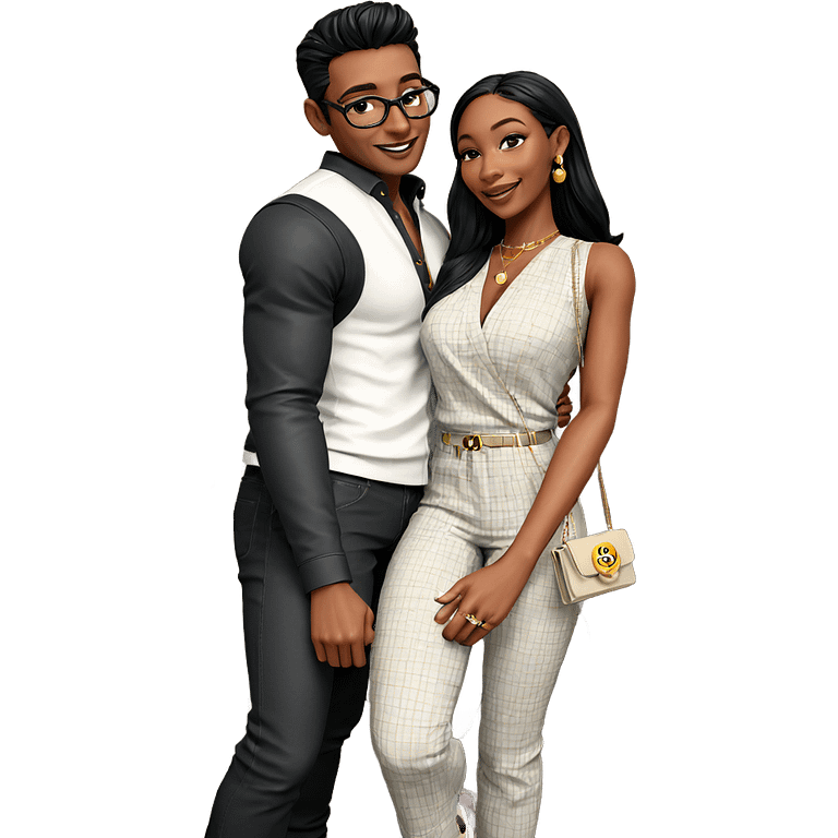 happy couple with stylish accessories emoji