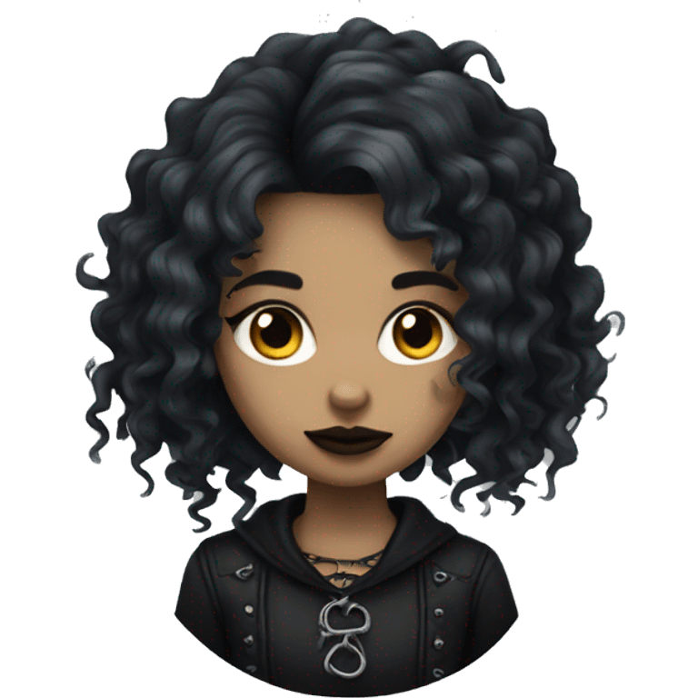 Goth girl with long curly wolf cut emoji