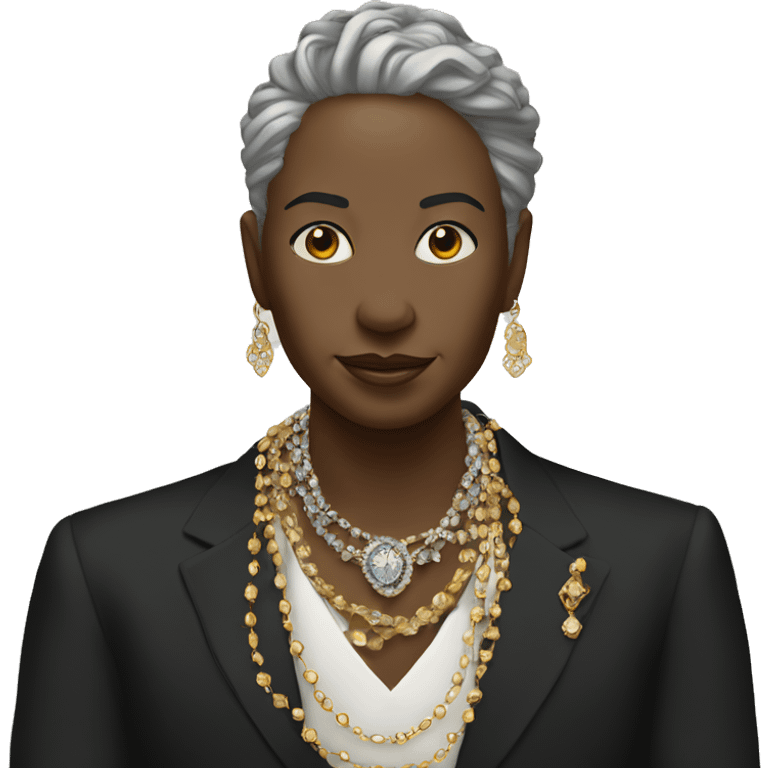 formal portrait with jewelry and coffee emoji