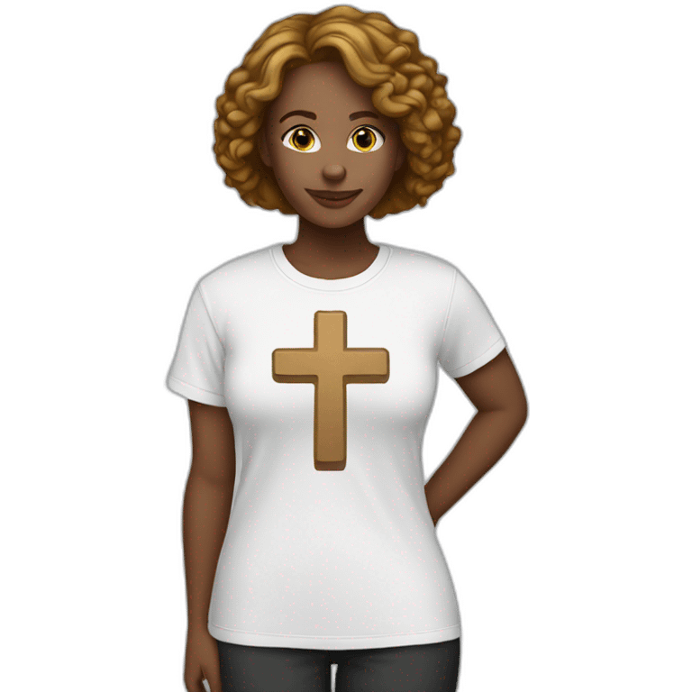 White woman with a cross t-shirt emoji