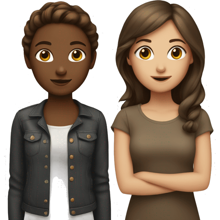 2 girls, one is black with brown hair, and the other is white with brown hair emoji