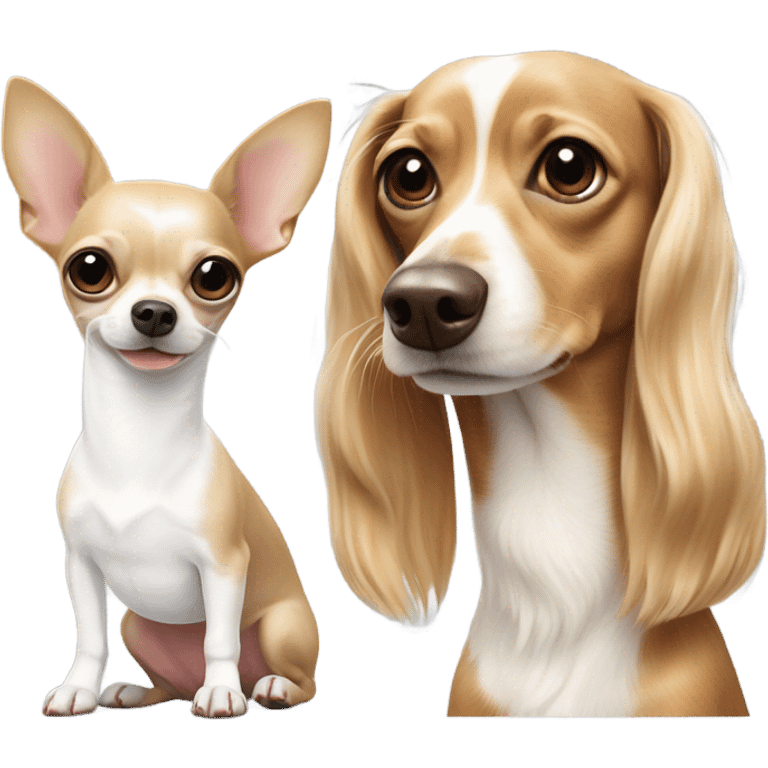 Blonde and white Chihuahua next to a brown and white dapple dachshund emoji