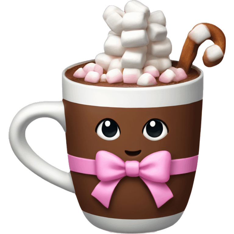 hot chocolate with marshmallows has a pink bow emoji