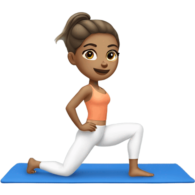 light-skinned girl doing Pilates on a mat in a tight sports suit emoji