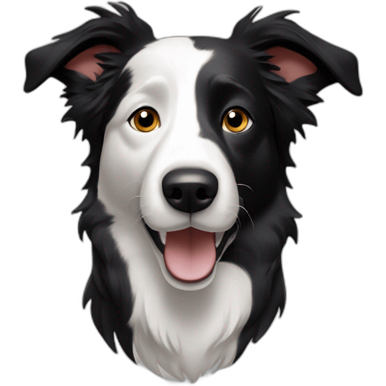 a border collie with asymetric white spot on his head emoji