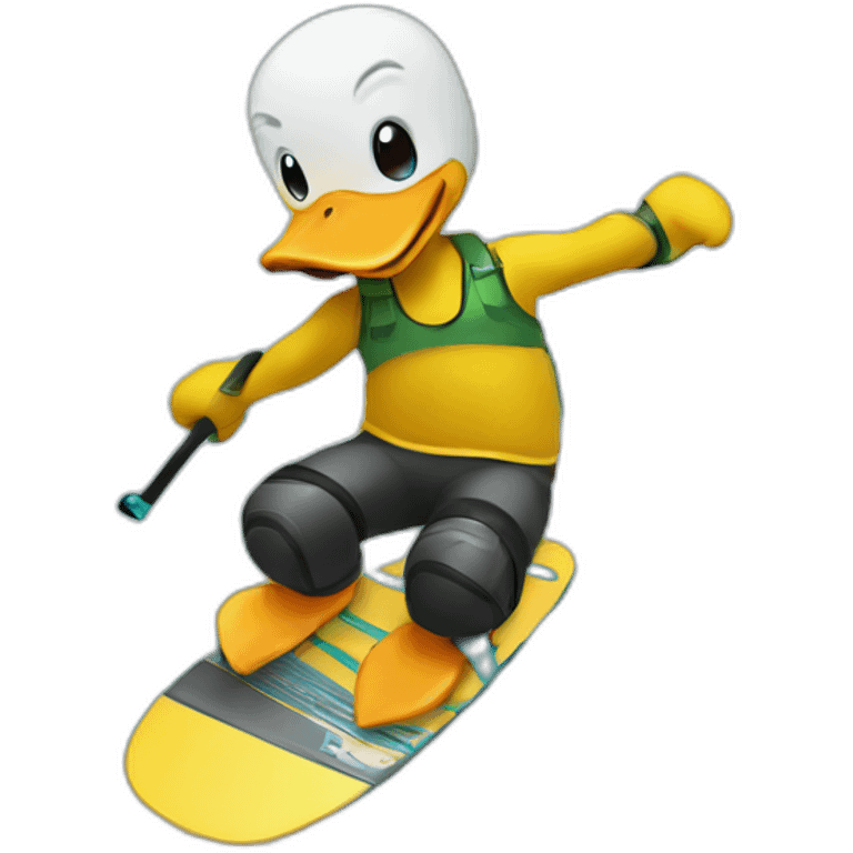 Duck doing wakeboarding emoji