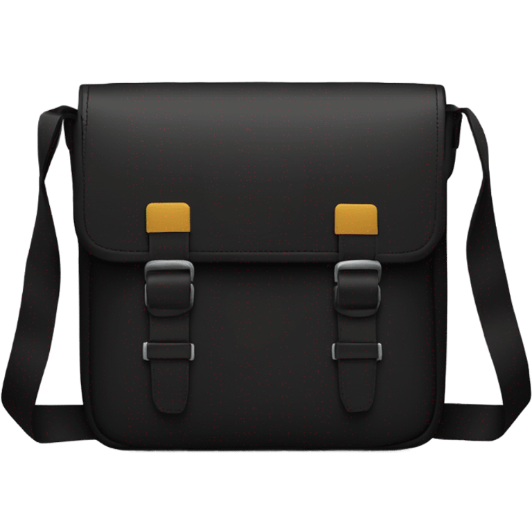 Small black men’s messenger bag emoji, minimalist style, simple rectangular shape, adjustable strap, no details or logos, transparent background. emoji