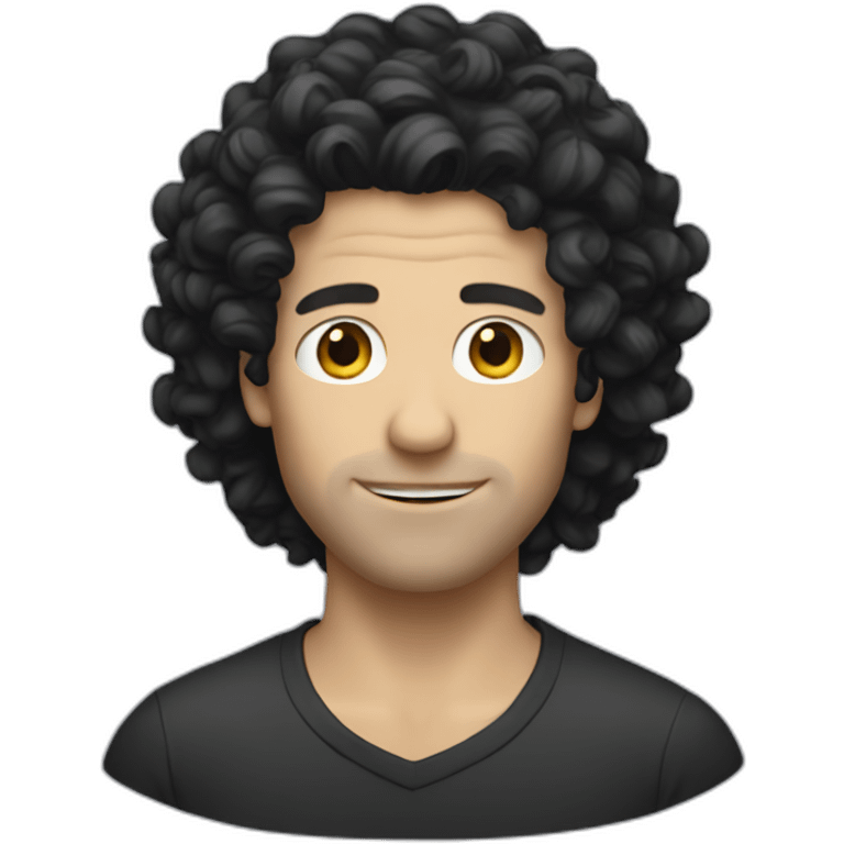 White man with curly black rockstar hair emoji