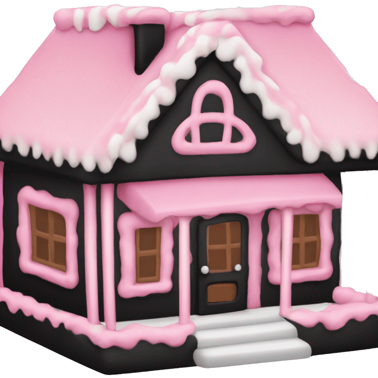 Pink and black gingerbread house emoji