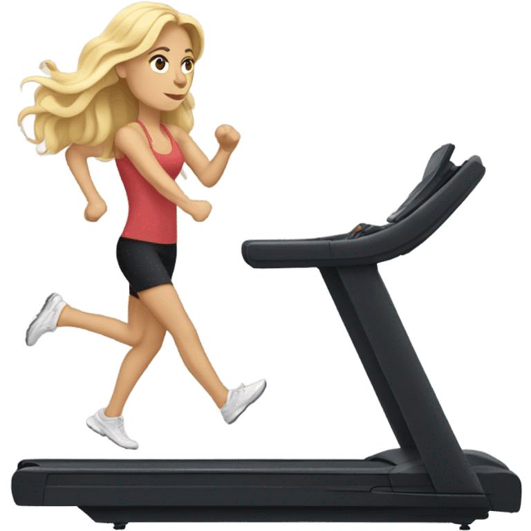 White woman, long hair, blonde hair, wavy hair, treadmill emoji