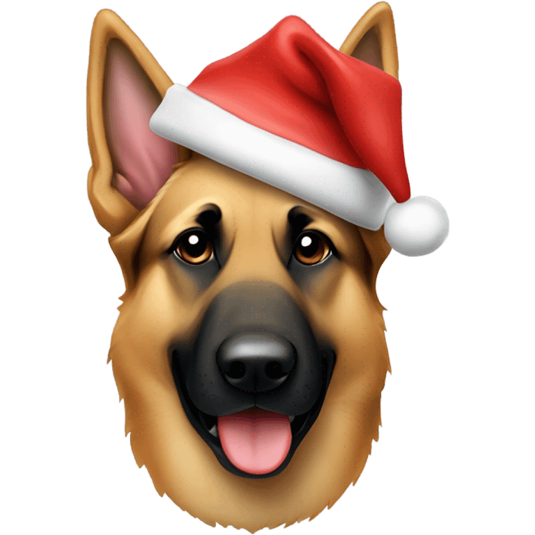 German shepherd wearing Santa hat emoji