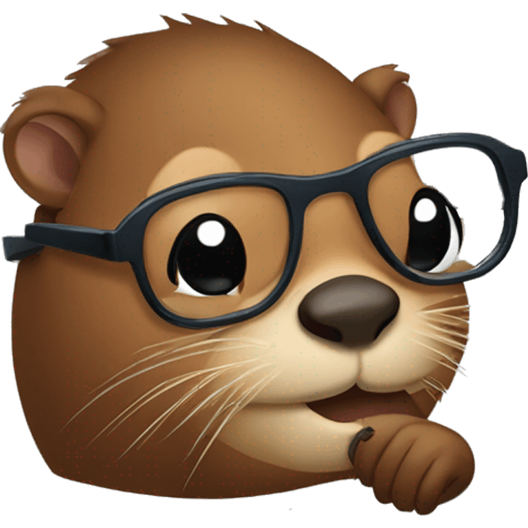 "An eyeglass-wearing beaver scratching its butt." emoji