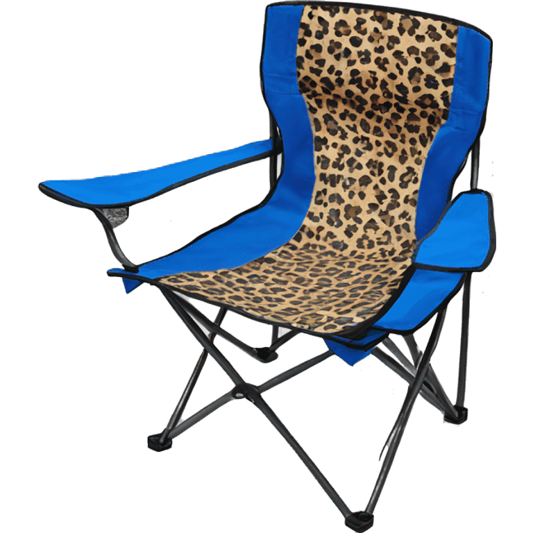 Realistic blue and leopard print pattern camping folding chair isolated.  emoji