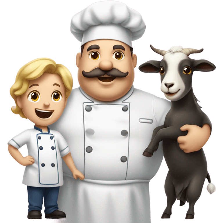 Fat chef with a mustache, kid, goat T emoji