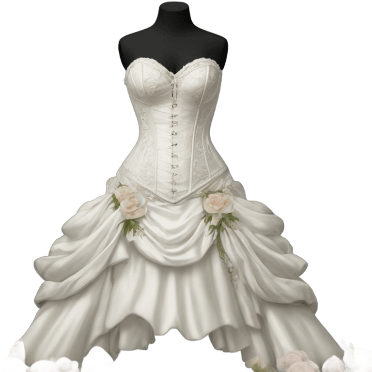 Hyper Realistic ornate corset Wedding dress displays with flowers  emoji