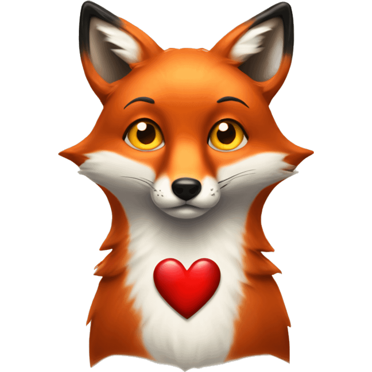 deep lush red fox face with tiny red heart instead of eyes emoji