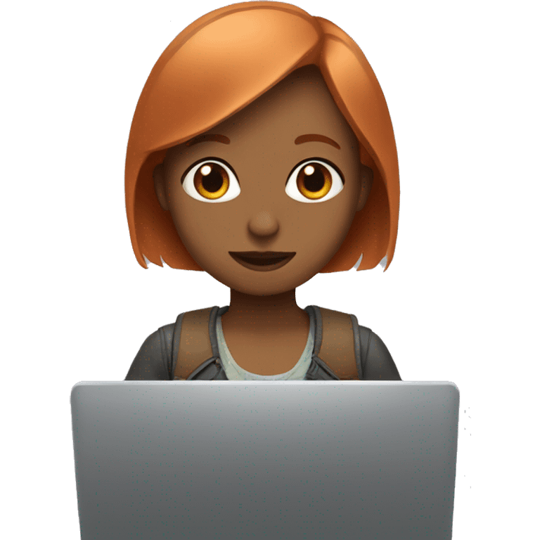 girl with a bob and copper hair sitting in front of a laptop  emoji