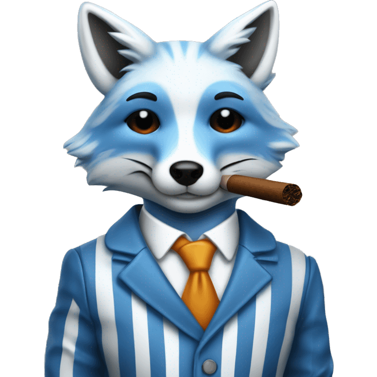 blue fox in a striped suit with a cigar and a martini glass emoji