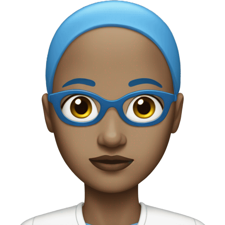 bald woman with a blue skin emoji