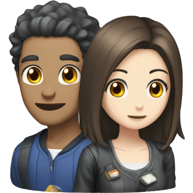 guy and girl anime play video games emoji