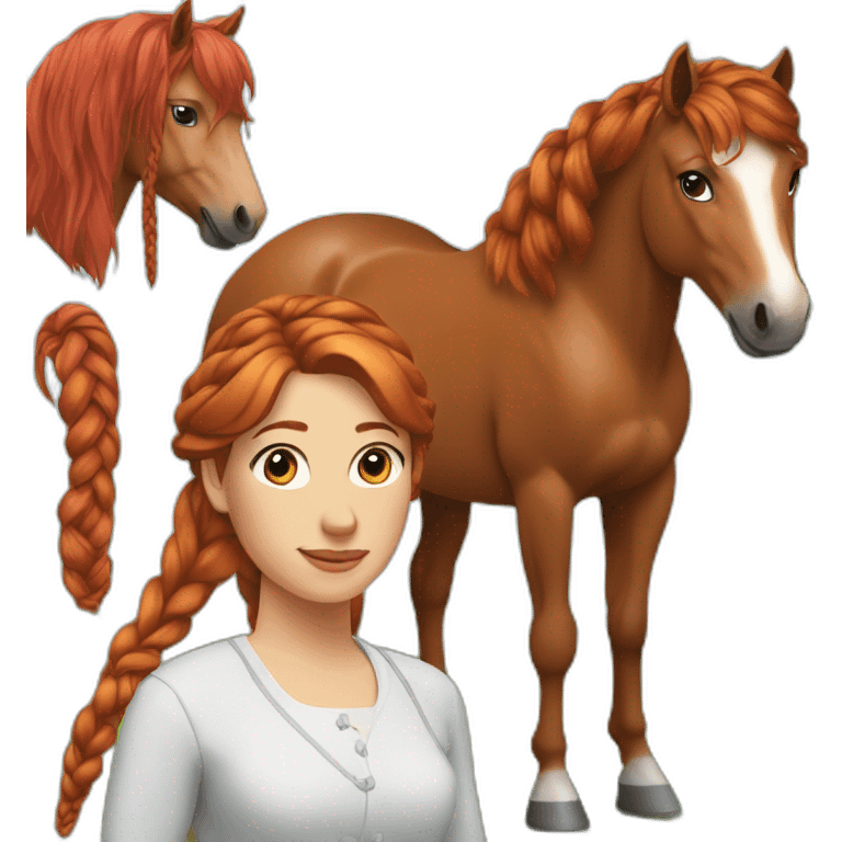 Horse next to a red-haired woman with braided hair emoji