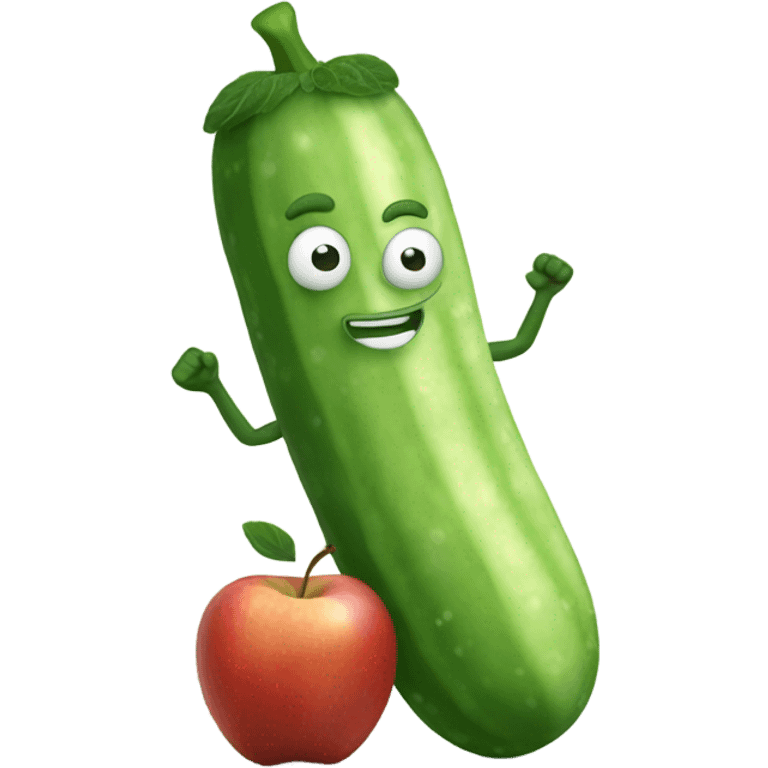 a cucumber holding two apples emoji