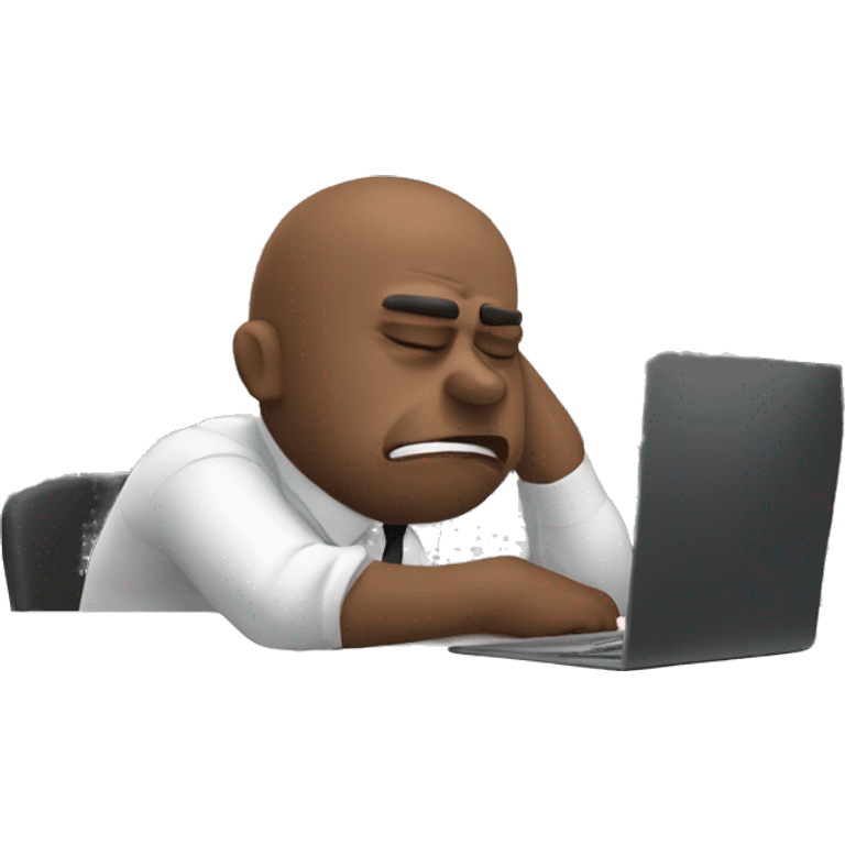 man sitting in office chair slumped at work desk looking frustrated emoji