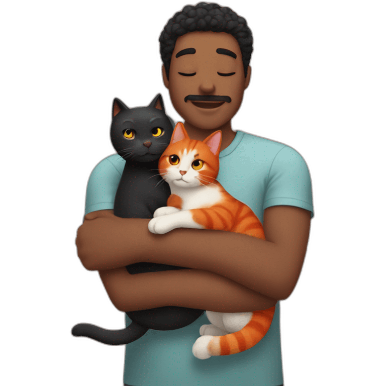 Black hair man hugging red hair cat emoji