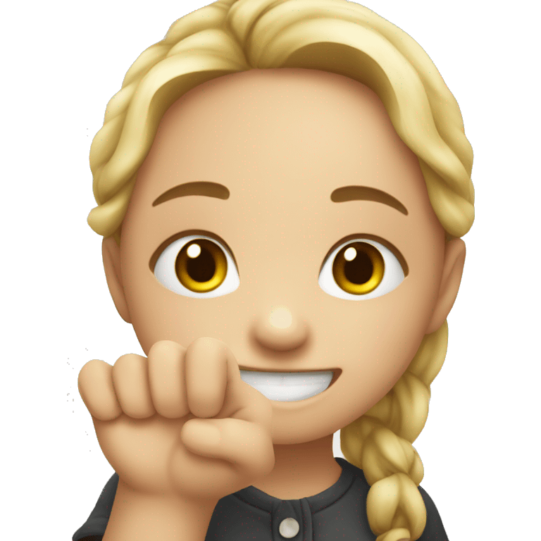 smiling girl with dirty finger emoji