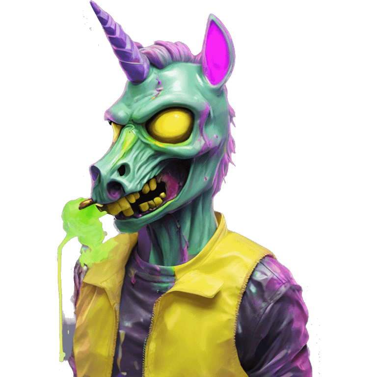 .Zombie_ Vaporwave black holographic oilslick zombie unicorn smoking yellow caution tape  emoji