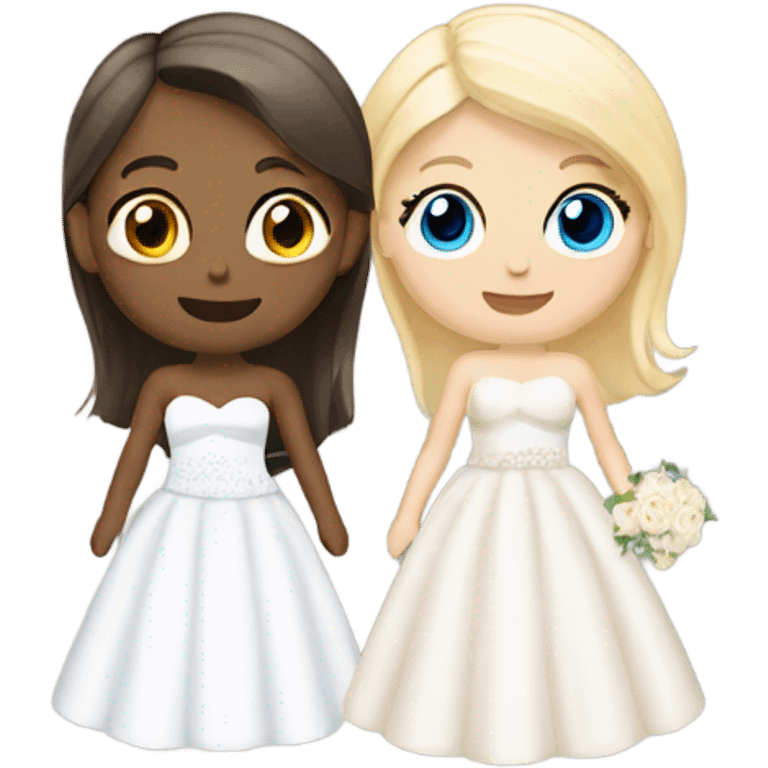 two girls at a wedding one blonde one brunette one wearing a wedding dress emoji