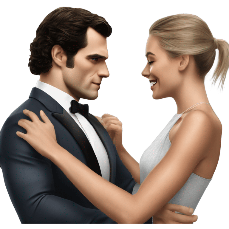 realistic photo of Henry Cavill close dancing with a beautiful female model  emoji