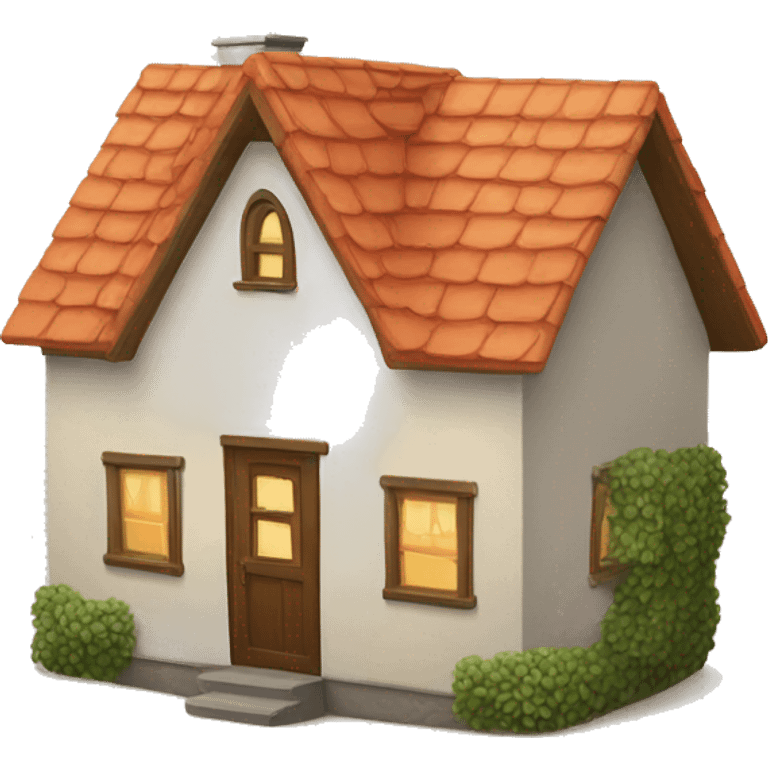 a small house with a family inside and the warm emoji