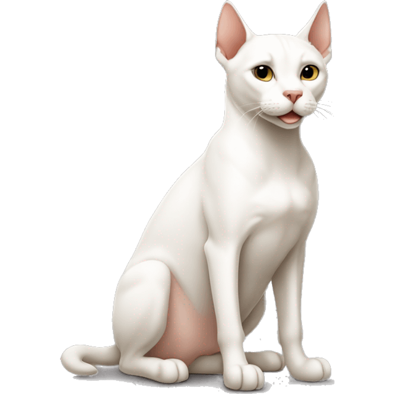 White cat sitting with Doberman  emoji