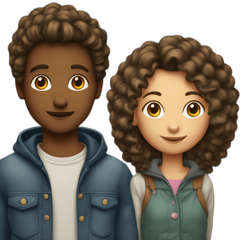 garçon au cheveux bouclés et fille au cheveux longs emoji