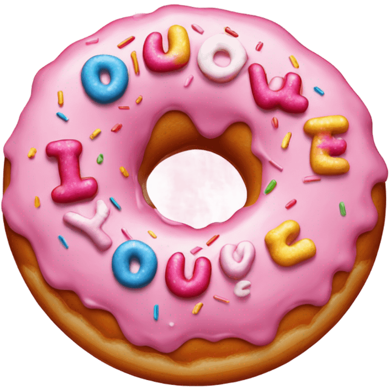 A pink doughnut with sprinkles saying I love you emoji