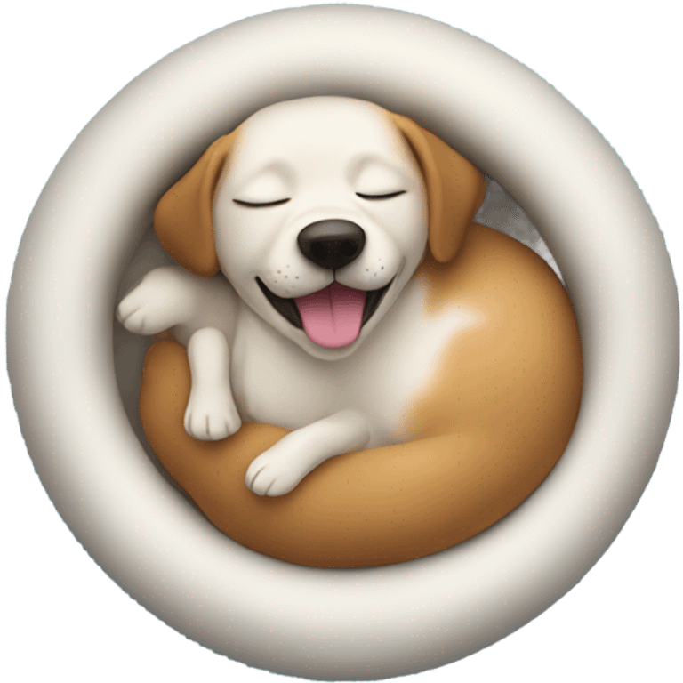 Dog sleeping in a bed of toys emoji