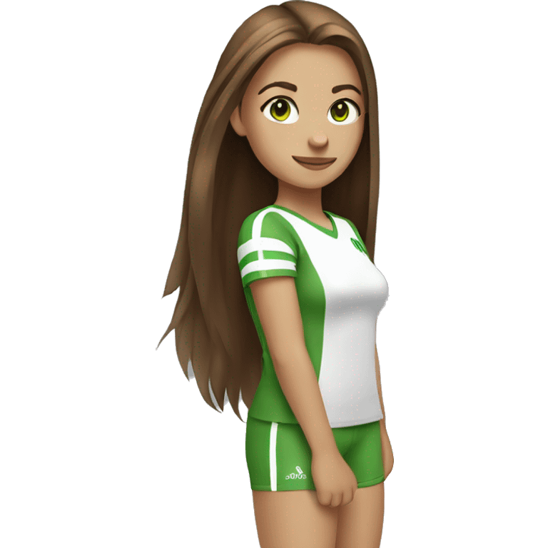 Sporty girl with brown long hair and green eyes emoji