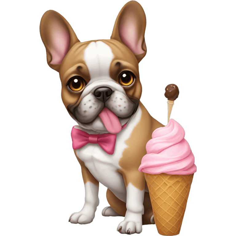 Frenchie with bow and ice cream emoji