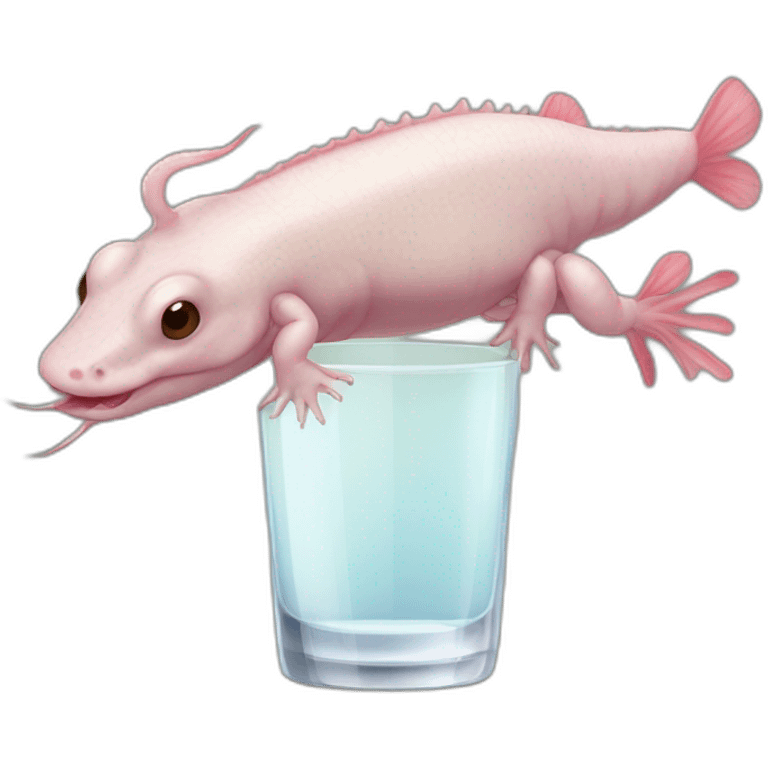 Un axolotl qui est entrain de boire de la vodka dans un verre à pied emoji